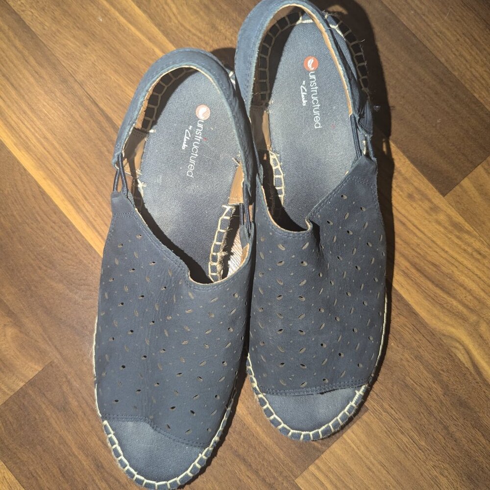 Clarks Unstructured Navy Blue Wedges size 8.5 - Picture 6 of 8